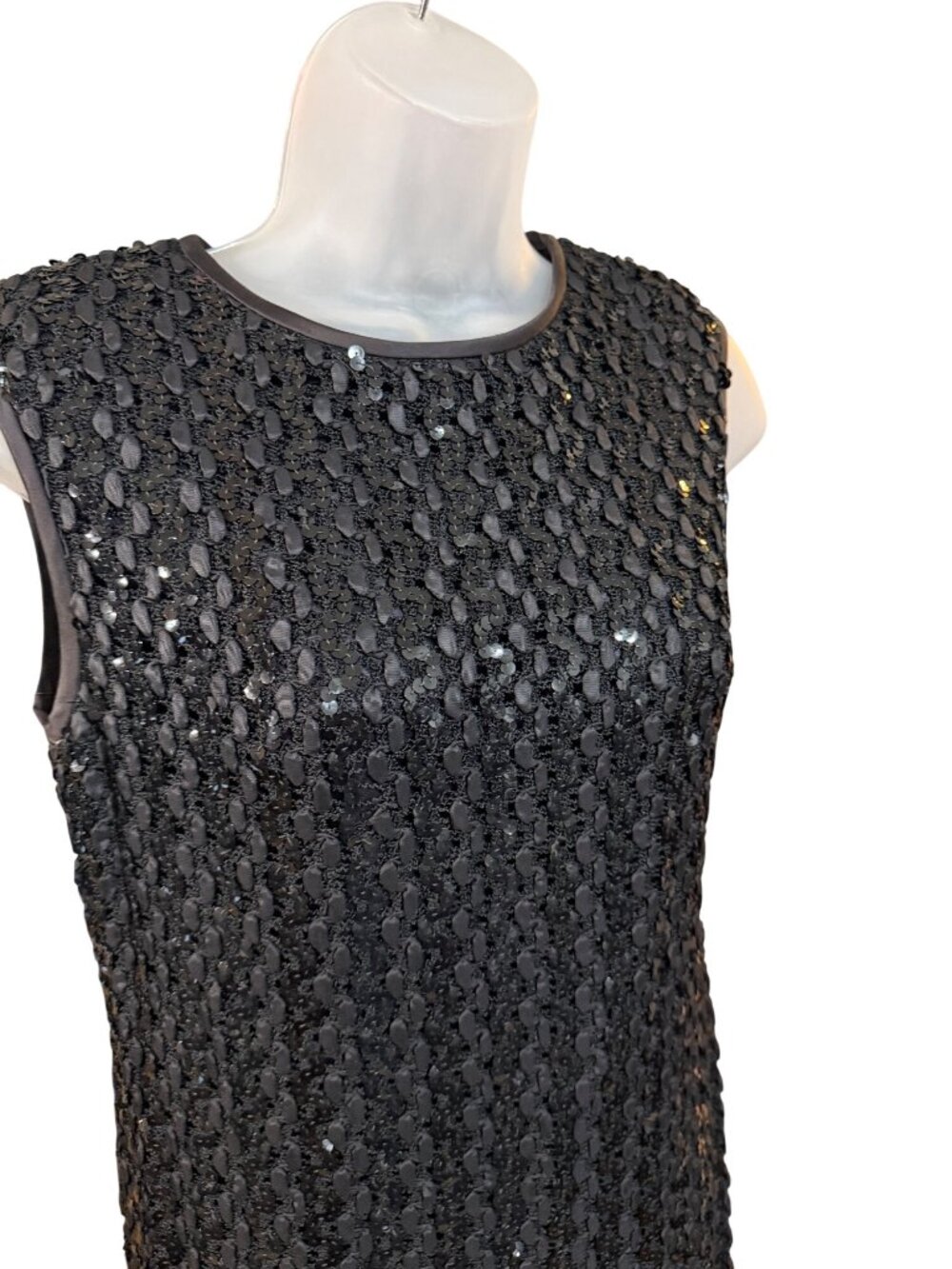 Vintage Carol Craig Black Sleeveless Sequin Textured Shift Dress Womens Size 12 - Picture 2 of 7